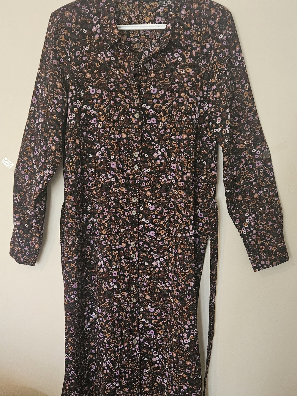 Vero Moda Belted Black Floral Print Dress with Purple and Mustard Accents Medium